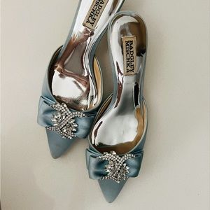 Badgley Mischka Hagen Crystal Blue Mule Kitten Heel Mules - Size  7